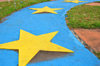 Moroni, Grande Comore / Ngazidja, Comoros islands: European stars in a roundabout - Place de l'Europe - photo by M.Torres