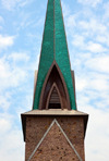 Brazzaville, Congo: Basilica of Saint'Anne of Congo - green shingle covered spire -  Basilique sainte Anne du Congo - architect Roger Erell - Rue dAbomey / Avenue de la Paix, Poto-Poto - photo by M.Torres