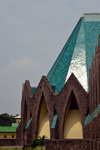 Brazzaville, Congo: Basilica of Saint'Anne of Congo - sun reflected in the green shingles of the transept -  Basilique sainte Anne du Congo - architect Roger Erell - Rue dAbomey / Avenue de la Paix, Poto-Poto - photo by M.Torres