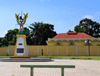Brazzaville, Congo: bench and obelisk with the insignia of the General Staff of the Congolese Armed Forces, illustrate the power of the military - intersection of Avenue de la 2me Division Blinde and Boulevard Denis Sassou Nguesso - photo by M.Torres
