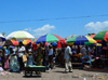 Brazzaville, Congo: forest of colorful umbrellas of the busy street market on Avenue de Djou, Maklkl - photo by M.Torres