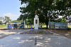 Brazzaville, Congo: de Gaulle square, off Avenue de Djou - monument to General de Gaulle - sculpture by Parriot and tiles by Albert Massamba - Cross of Lorraine on the pavement - photo by M.Torres