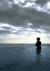 Cook Islands - Rarotonga island: girl entering the Pacific Ocean - silhouette - photo by B.Goode