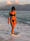Corsica / Corse - Propriano area: woman walks along the seashore - bikini - feet in the water (photo by J.Kaman)