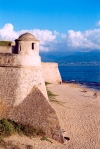 Corsica - Ajaccio (Corse du Sud): the fortress and the beach (photo by M.Torres)