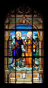 San Jos, Costa Rica: Metropolitan Cathedral - stained glass - Saints Peter and Paul - photo by M.Torres