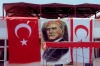 North Cyprus - Nicosia: under the eyes of Mustapha Kemal (Ataturk) - Turkish and TRNC flags (photo by Miguel Torres)