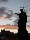 Czech Republic - Prague: Statue on the Charle's bridge and Hradcany Castle - photo by J.Kaman