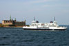 Denmark - Helsingr: Kronborg Castle and a ferry on the Ore Sund - photo by C.Blam