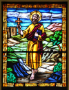 Puerto Plata, Dominican republic: stained glass window representing St Philip the Apostle, a gift of the Brugal family - Cathedral of San Felipe - Catedral San Felipe Apstol - photo by M.Torres