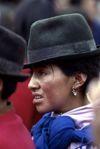 Quito, Ecuador: Quechua woman with hat, in a demonstration - photo by J.Fekete