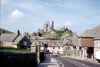 England - Purbeck district (Dorset): Corfe Castle commanding a gap in the Purbeck chalk ridge (photo by R.Eime)