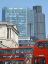 London, England: Bank of England buses and skyscrapers - photo by A.Bartel