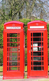 UK - England - Warrington (Cheshire): twin Red Telephone Boxes, Sankey Street - public phones - phone booths (photo by David Jackson)