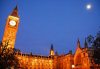 London: Houses of Parliament and the moon - western faade - St Margaret's street - photo by M.Torres