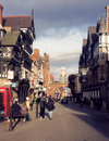 Chester, Cheshire, North West England, UK: Eastgate - street scene - photo by M.Torres