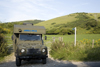 Dorset, England: army ambulance parked beside road in the countryside - photo by I.Middleton