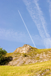 Hope Valley, Peak District, Derbyshire, England: airliner and its vapour trail - near Castleton - contrails - photo by I.Middleton