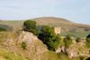 Castleton, Peak District, Derbyshire, England: Peveril castle with Mam Tor in the background- photo by I.Middleton