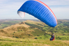 Peak District, Derbyshire, England: landing - paragliding off Mam Tor, near Castleton - photo by I.Middleton