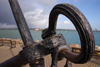 Hythe, New Forest, Hampshire, South East England, UK: anchor detail - Hythe Pier Railway in the background - photo by I.Middleton