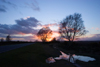 Calshot, Solent, Hampshire, South East England, UK: bird shaped puddle at sunset - photo by I.Middleton