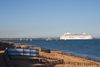 Calshot, Solent, Hampshire, South East England, UK: view from Calshot Beach as a cruise liner sets sail - Crystal Serenety - photo by I.Middleton