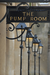 Bath, Somerset, South West England, UK: street lamps - the Pump Room - photo by T.Marshall