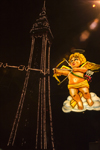 Blackpool - Lancashire, North West England, UK: Cupid fires his arrow - illuminations and tower at night - photo by I.Middleton