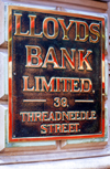 London, England: Brass Bank Sign - Lloyds - Threadneedle Street - The City - photo by A.Bartel
