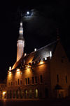 Estonia - Tallinn - Old Town - Old Town Hall at night with moon - photo by K.Hagen