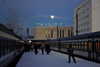 Estonia - Tallinn - Train Station - trains, snow and moon - photo by K.Hagen