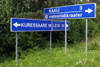 Estonia - Saaremaa island: Estonian road signs - Leisi, Kaali, Kuressaare, meteoriidikraater (photo by A.Dnieprowsky)