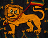 Lalibela, Amhara region, Ethiopia: Lion of Judah with Ethiopian flag - textile - photo by M.Torres