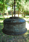 Gondar, Amhara Region, Ethiopia: Debre Berham Selassie church - bell made from a truck wheel - photo by M.Torres