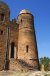 Gondar, Amhara Region, Ethiopia: Royal Enclosure - Fasiladas' Palace - round tower and stairs - photo by M.Torres