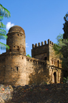 Gondar, Amhara Region, Ethiopia: Royal Enclosure - walls - round tower covered with enkulal top - photo by M.Torres