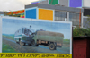 Bahir Dar, Amhara, Ethiopia:  road safey campaign - billboard - truck and bus - photo by M.Torres