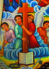 Lake Tana, Amhara, Ethiopia: Entos Eyesu Monastery - angels hold the cross - photo by M.Torres
