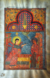 Lake Tana, Amhara, Ethiopia: Kebran Gabriel Monastery - Annunciation - Mary and the archangel Gabriel - illuminated manuscript - ancient religious book - photo by M.Torres
