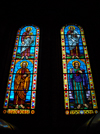 Addis Ababa, Ethiopia: Holy Trinity Cathedral - twin stained glass windows - saints - photo by M.Torres