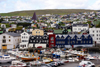 Trshavn, Streymoy island, Faroes: Tinganes and the east harbour, Eystaravg, behind it Gongin st - 19th century buildings and insurance company Trygd with fake gables - roof of the Vesturkirkjan stands out - photo by A.Ferrari