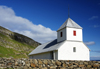Kirkjubur, Streymoy island, Faroes: whitewashed walls of Saint Olav's church - Olavskirkjan - photo by A.Ferrari