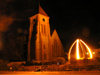 Falkland islands / Islas Malvinas - East Falkland: Stanley / Puerto Argentino - Anglican Cathedral and whale bones at night - photo by Captain Peter