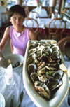 Ste, Hrault, Languedoc-Roussillon, France: a generous serving of oysters - young lady in a restaurant - photo by K.Gapys