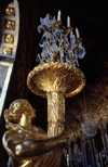 Versailles, Yvelines dpartement, France: Palace of Versailles / Chteau de Versailles - Hall of Mirrors - gilded sculptured gueridon - lamp - photo by Y.Baby