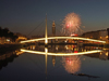 Le Havre, Seine-Maritime, Haute-Normandie, France: fireworks, reflection on Bassin du Commerce - Stock exchange bridge - Pont de la Bourse - photo by A.Bartel