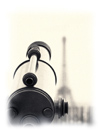 France - Paris: Eiffel Tower and telescope - B&W (photo by K.White)