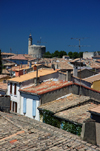 France - Languedoc-Roussillon - Gard - Aigues-Mortes - view over the roof tops towards Tour de Constance - photo by T.Marshall