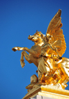 Paris, France: Pont Alexandre III - gilded bronze equestrian sculpture of Pegasus held by the Fame of the Arts, Renomme des Arts - sculptor Emmanuel Fremiet - right bank, Cours la Reine - photo by M.Torres